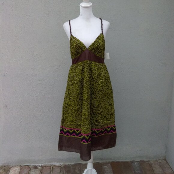 Anthropologie Donna Morgan Dress Women's Size 8 Green Printed Cotton NEW - Picture 7 of 7